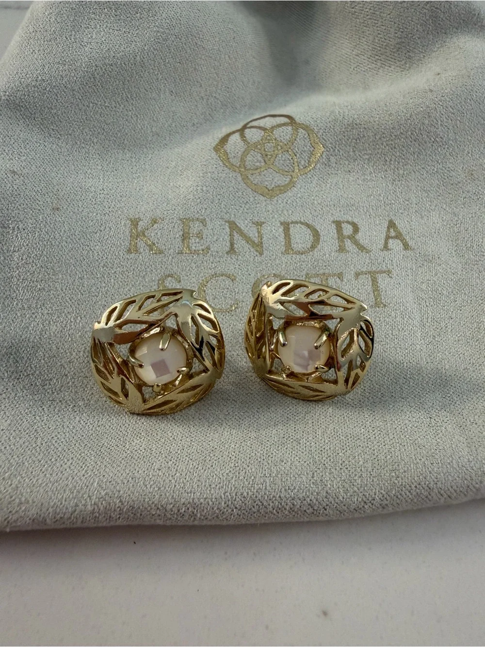 Kendra Scott Gold Filigree Earrings with Mother of Pearl Center Stones